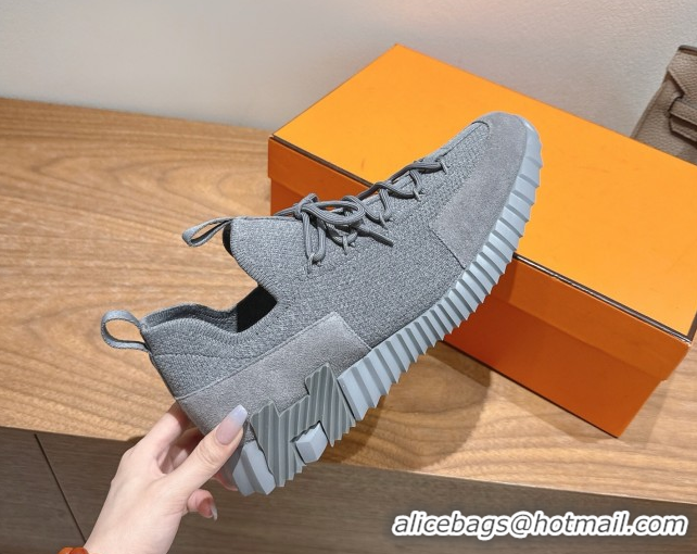 Top Design Hermes Lift slip-on sneakers in knit and suede All Grey 2025 H252003