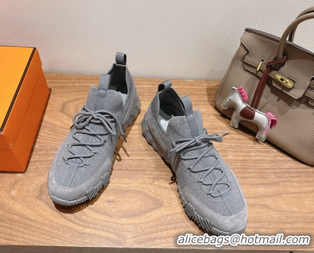 Top Design Hermes Lift slip-on sneakers in knit and suede All Grey 2025 H252003