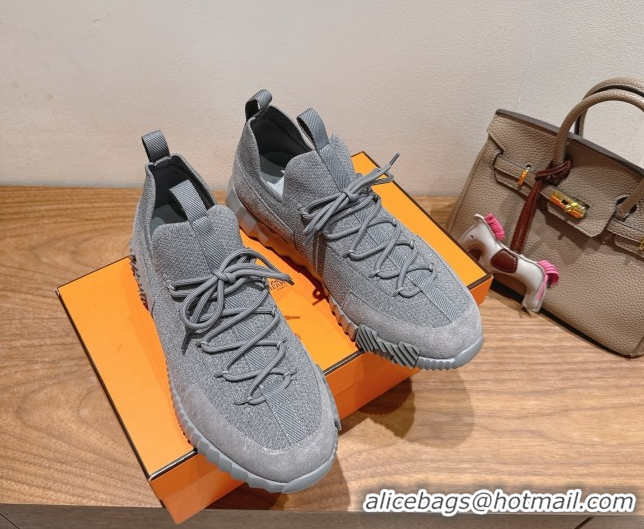 Top Design Hermes Lift slip-on sneakers in knit and suede All Grey 2025 H252003