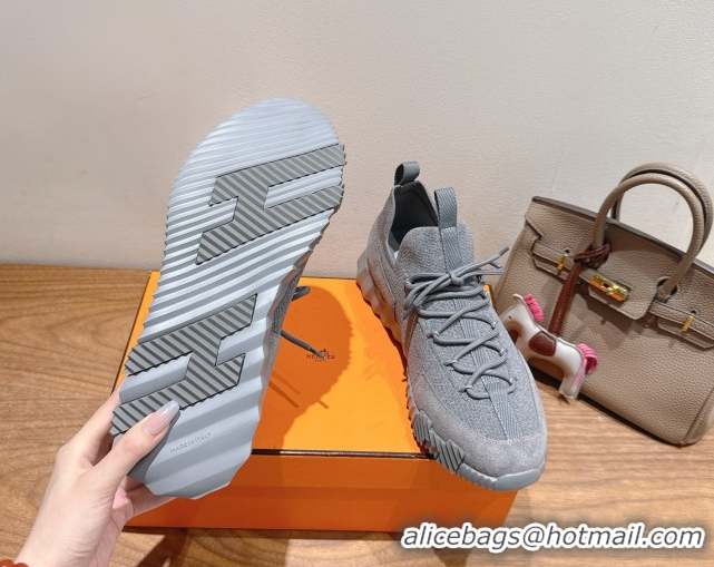 Top Design Hermes Lift slip-on sneakers in knit and suede All Grey 2025 H252003