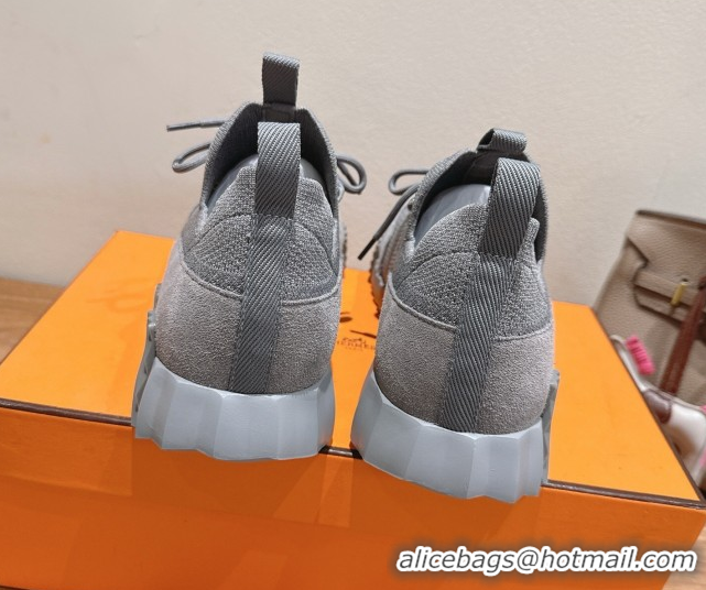 Top Design Hermes Lift slip-on sneakers in knit and suede All Grey 2025 H252003