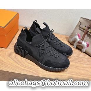 Big Discount Hermes Lift slip-on sneakers in in knit and suede All Black 2025 H252003