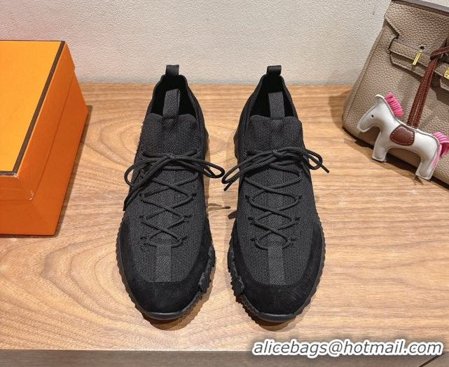 Big Discount Hermes Lift slip-on sneakers in in knit and suede All Black 2025 H252003
