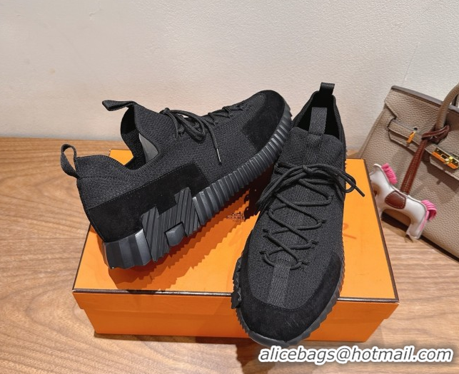 Big Discount Hermes Lift slip-on sneakers in in knit and suede All Black 2025 H252003