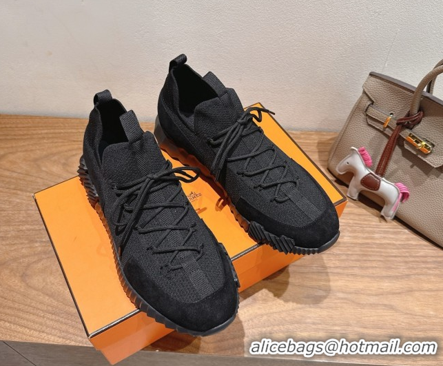 Big Discount Hermes Lift slip-on sneakers in in knit and suede All Black 2025 H252003