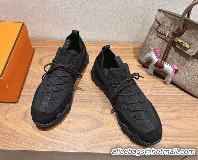 Big Discount Hermes Lift slip-on sneakers in in knit and suede All Black 2025 H252003