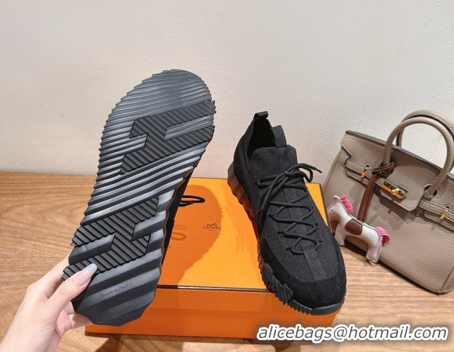Big Discount Hermes Lift slip-on sneakers in in knit and suede All Black 2025 H252003