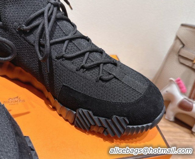 Big Discount Hermes Lift slip-on sneakers in in knit and suede All Black 2025 H252003