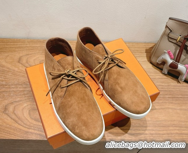 Top Grade Hermes Klicker Sneakers in Suede Brown 2025 H251921
