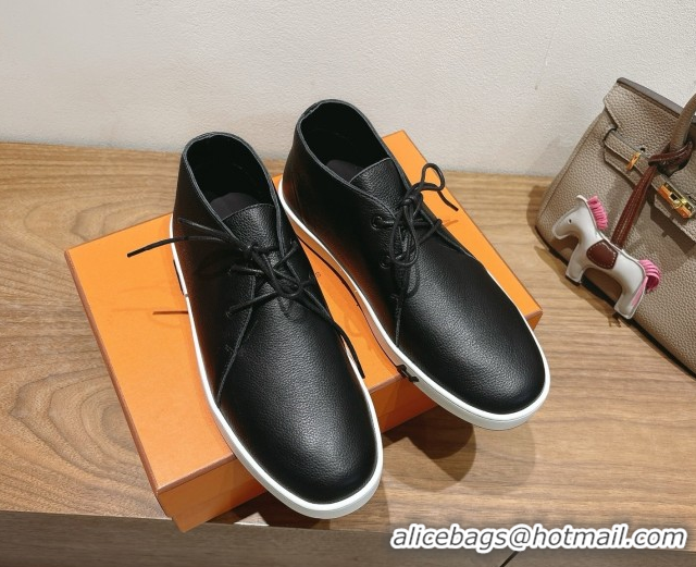 Top Design Hermes Klicker Sneakers in Grained Calfskin Black 2025 H251921