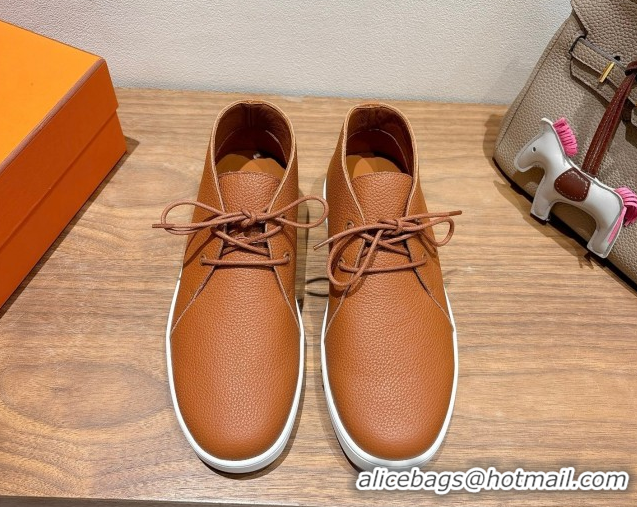 Pretty Style Hermes Klicker Sneakers in Grained Calfskin Brown 2025 H251921