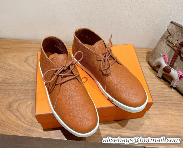 Pretty Style Hermes Klicker Sneakers in Grained Calfskin Brown 2025 H251921