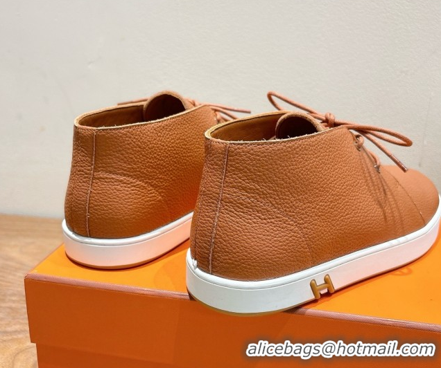 Pretty Style Hermes Klicker Sneakers in Grained Calfskin Brown 2025 H251921
