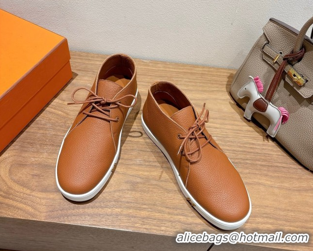 Pretty Style Hermes Klicker Sneakers in Grained Calfskin Brown 2025 H251921