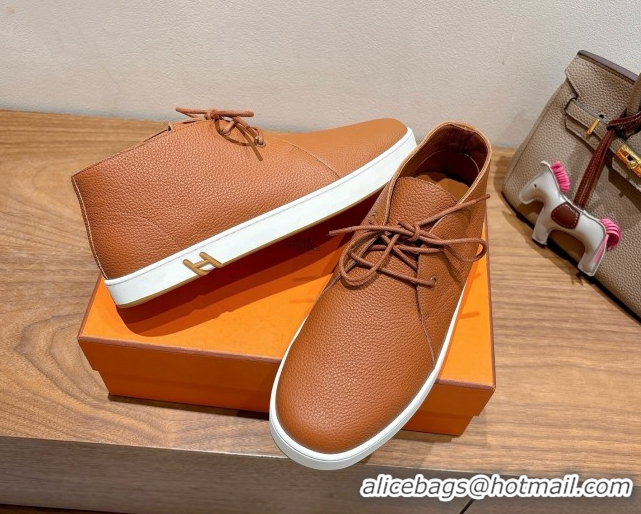 Pretty Style Hermes Klicker Sneakers in Grained Calfskin Brown 2025 H251921