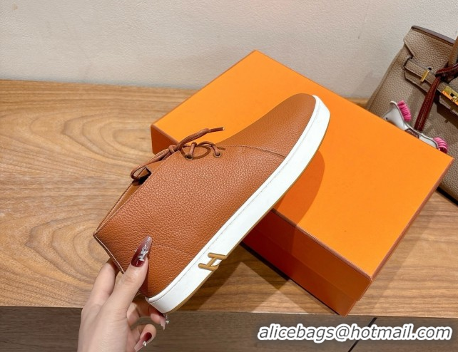 Pretty Style Hermes Klicker Sneakers in Grained Calfskin Brown 2025 H251921