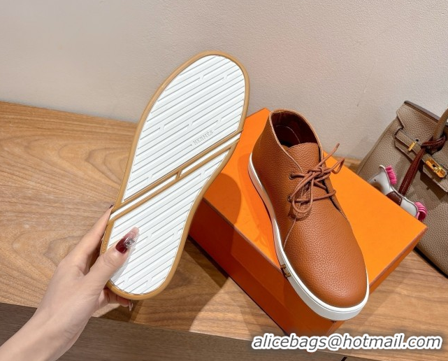 Pretty Style Hermes Klicker Sneakers in Grained Calfskin Brown 2025 H251921