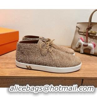Cheap Price Hermes Klicker Sneakers in Fur Fiber Brown 2025 H251921