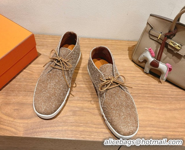 Cheap Price Hermes Klicker Sneakers in Fur Fiber Brown 2025 H251921
