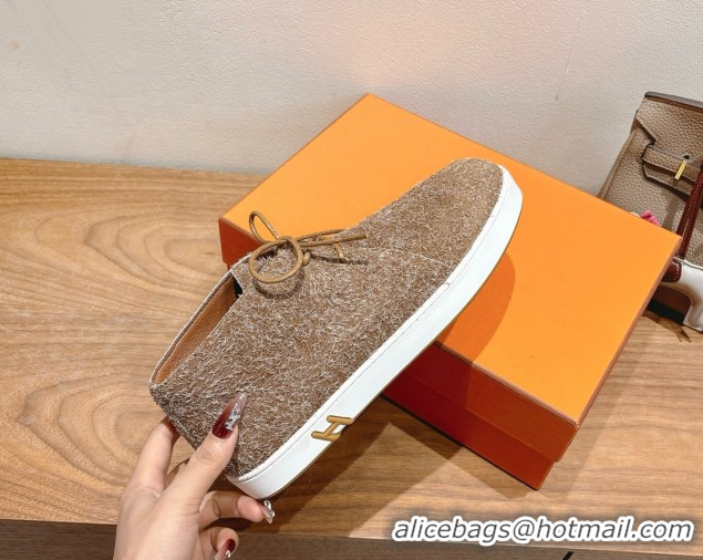 Cheap Price Hermes Klicker Sneakers in Fur Fiber Brown 2025 H251921