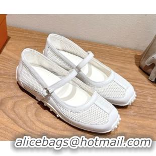 Duplicate Hermes Kichu Ballet Flats in mesh knit and calfskin White 2025 H251170