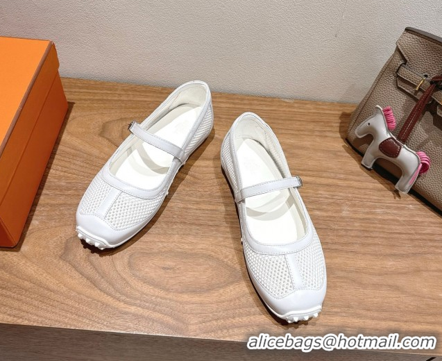 Duplicate Hermes Kichu Ballet Flats in mesh knit and calfskin White 2025 H251170