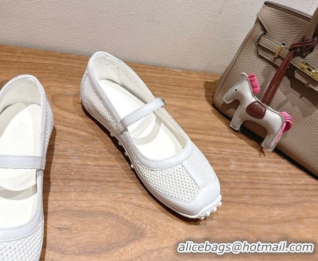 Duplicate Hermes Kichu Ballet Flats in mesh knit and calfskin White 2025 H251170