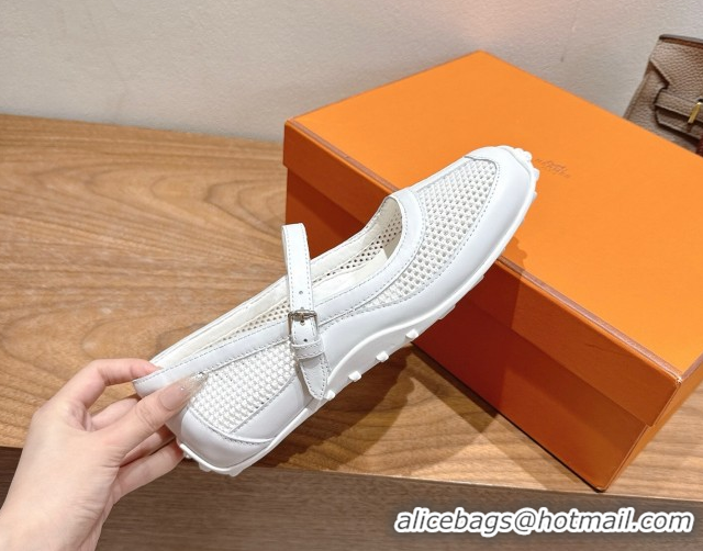 Duplicate Hermes Kichu Ballet Flats in mesh knit and calfskin White 2025 H251170