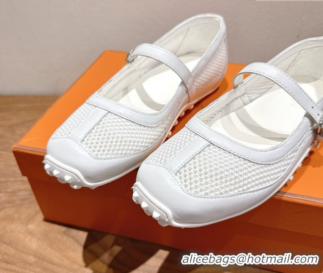 Duplicate Hermes Kichu Ballet Flats in mesh knit and calfskin White 2025 H251170
