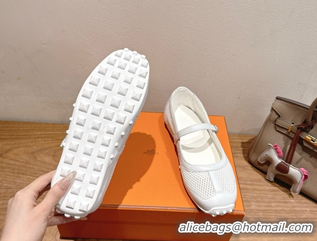 Duplicate Hermes Kichu Ballet Flats in mesh knit and calfskin White 2025 H251170
