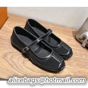 Good Quality Hermes Kichu Ballet Flats in mesh knit and calfskin Black 2025 H251170