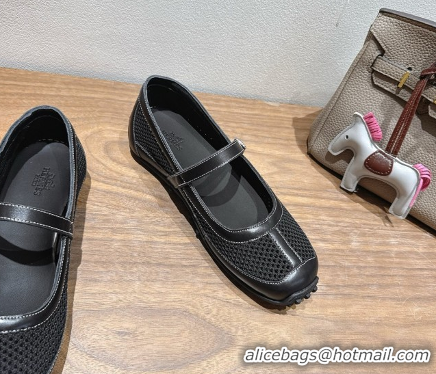 Good Quality Hermes Kichu Ballet Flats in mesh knit and calfskin Black 2025 H251170