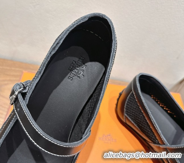 Good Quality Hermes Kichu Ballet Flats in mesh knit and calfskin Black 2025 H251170