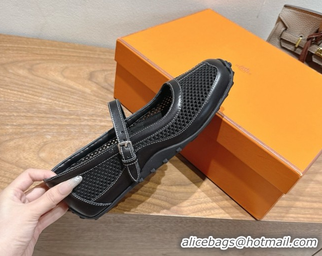 Good Quality Hermes Kichu Ballet Flats in mesh knit and calfskin Black 2025 H251170