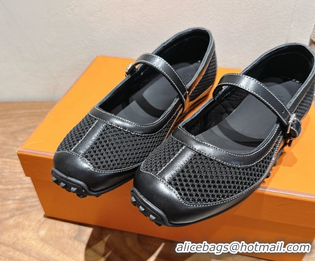Good Quality Hermes Kichu Ballet Flats in mesh knit and calfskin Black 2025 H251170