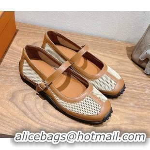 Trendy Design Hermes Kichu Ballet Flats in mesh knit and calfskin Brown 2025 H251170