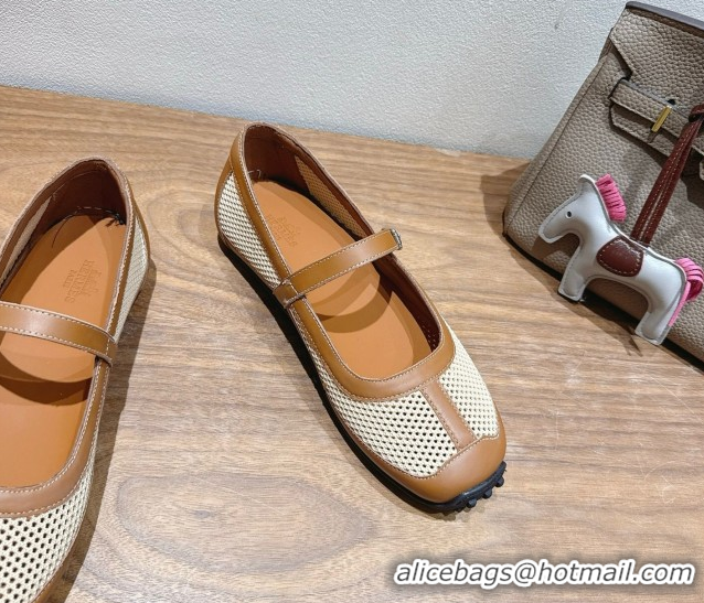 Trendy Design Hermes Kichu Ballet Flats in mesh knit and calfskin Brown 2025 H251170