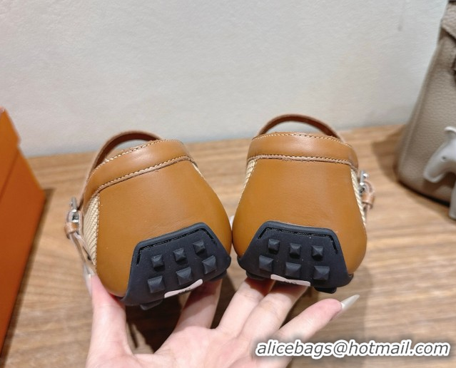 Trendy Design Hermes Kichu Ballet Flats in mesh knit and calfskin Brown 2025 H251170