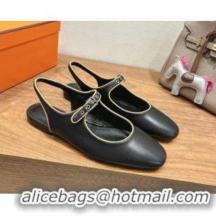 Durable Hermes Kleo slingbacks flat in Calfskin leather with "H" Buckle Black 2025 H251148