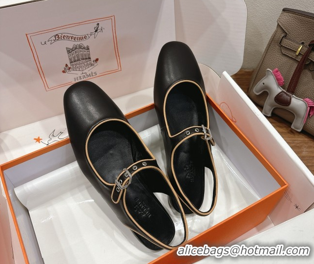 Durable Hermes Kleo slingbacks flat in Calfskin leather with 