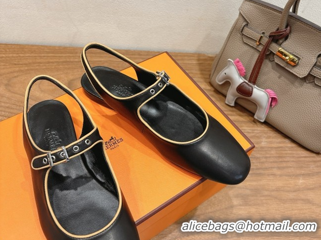 Durable Hermes Kleo slingbacks flat in Calfskin leather with 