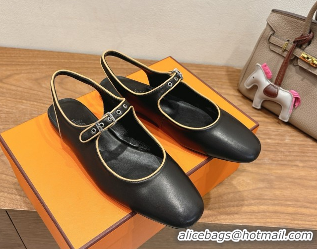 Durable Hermes Kleo slingbacks flat in Calfskin leather with 