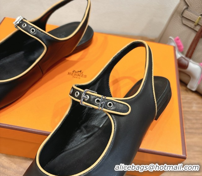 Durable Hermes Kleo slingbacks flat in Calfskin leather with 
