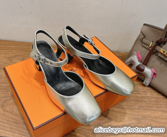 Cheap Hermes Kamilla Open Back Pumps 6cm with H Buckle Platine-Tone 2025 H251270