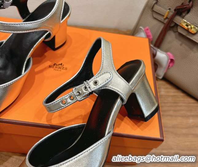 Cheap Hermes Kamilla Open Back Pumps 6cm with H Buckle Platine-Tone 2025 H251270