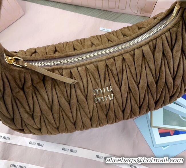 Big Discount Miu Miu Wander Matelasse Suede Hobo Bag 5BC183 Cocoa Brown 2025