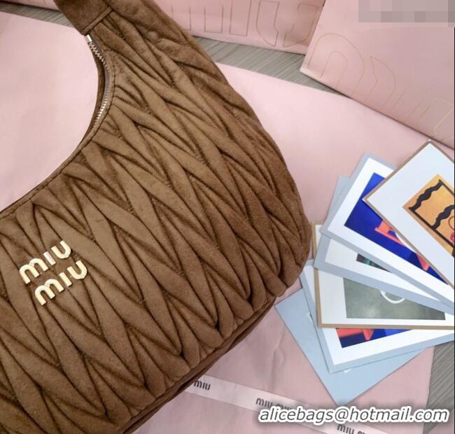 Big Discount Miu Miu Wander Matelasse Suede Hobo Bag 5BC183 Cocoa Brown 2025