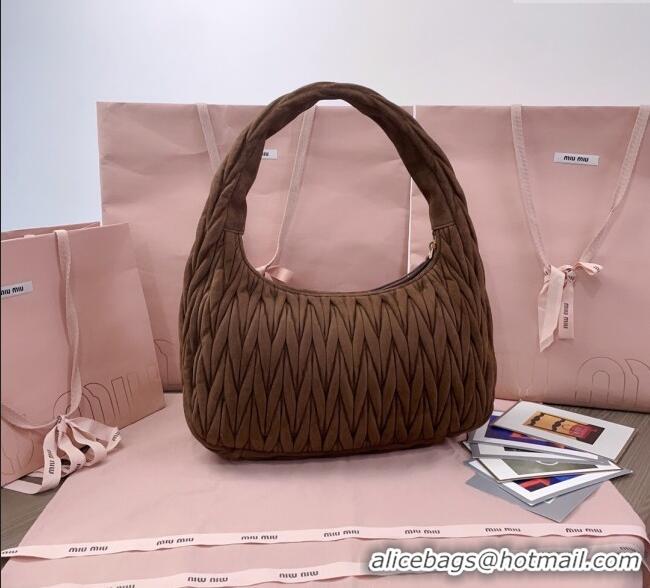 Big Discount Miu Miu Wander Matelasse Suede Hobo Bag 5BC183 Cocoa Brown 2025