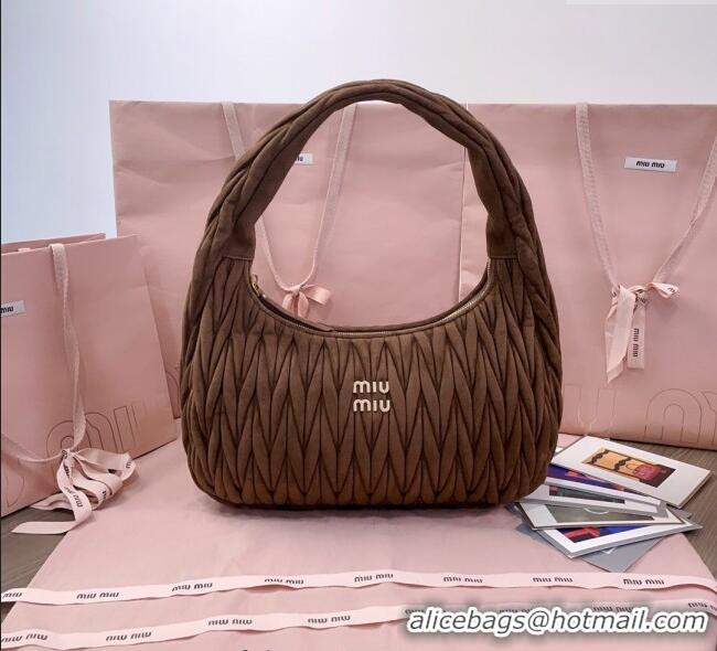 Big Discount Miu Miu Wander Matelasse Suede Hobo Bag 5BC183 Cocoa Brown 2025