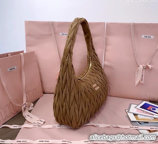 Best Quality Miu Miu Wander Matelasse Suede Hobo Bag 5BC183 Olive Green 2025